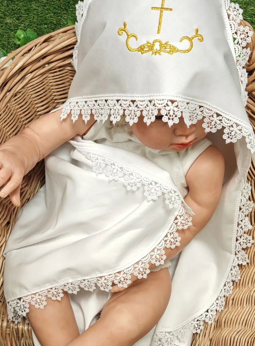 Linge lange carré dentelle large - Personnalisable Blanc