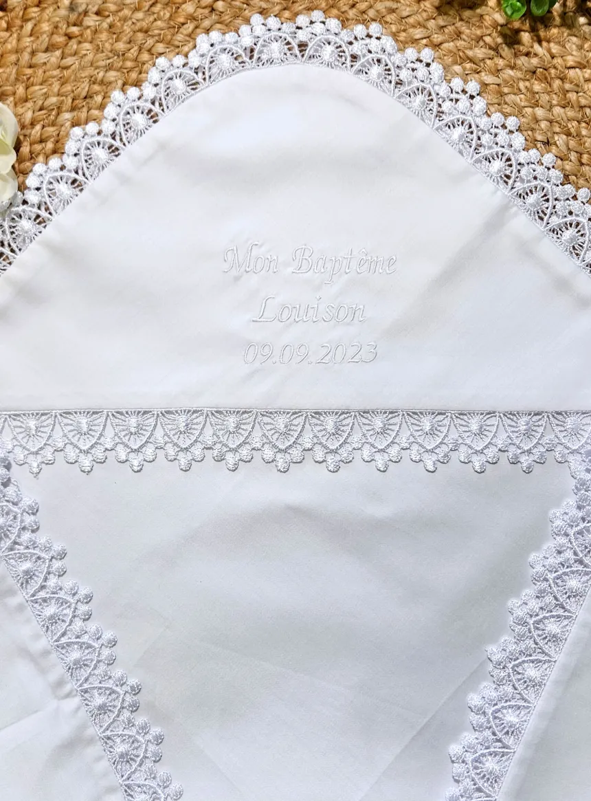 Linge lange carré dentelle large - Personnalisable Blanc