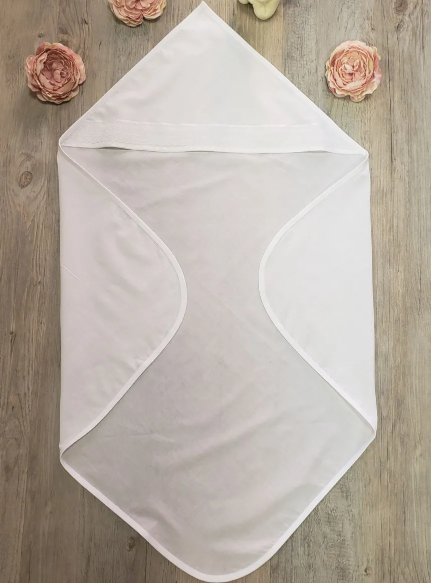 Linge lange carré large dentelle Simon Blanc