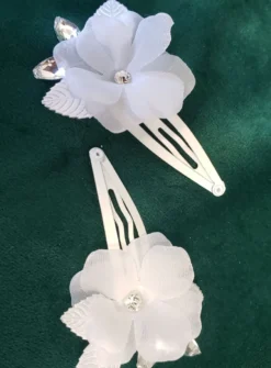 Lot de 2 barrettes cheveux pétales et strass Blanc