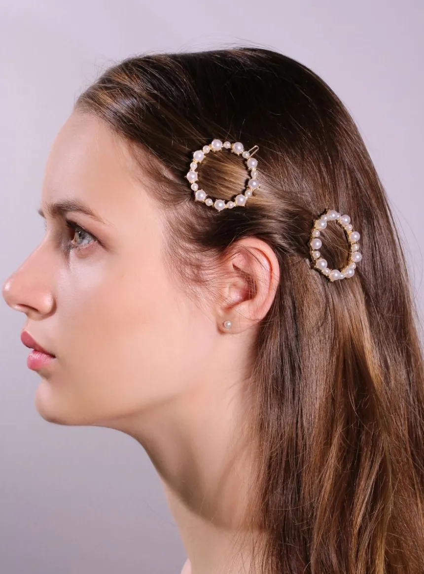 Lot de 2 barrettes perle Ivoire - Ecru