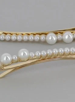 Lot de 2 barrettes perles Blanc