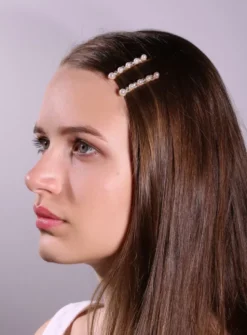 Lot de 2 barrettes perles et strass Blanc