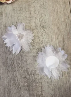 Lot de 2 fleurs tissu et perles Blanc