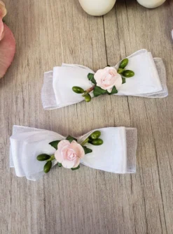 Lot de 2 noeuds avec ruban et fleurs avec velcro Blanc