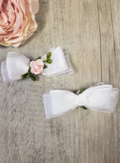 Lot de 2 noeuds avec ruban et fleurs Blanc