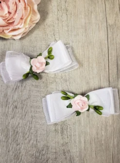 Lot de 2 noeuds avec ruban et fleurs Blanc
