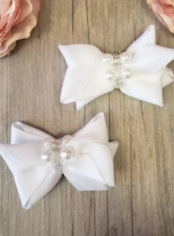 Lot de 2 noeuds avec ruban et perles avec velcro Blanc