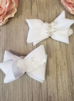 Lot de 2 noeuds avec ruban et perles avec velcro Blanc