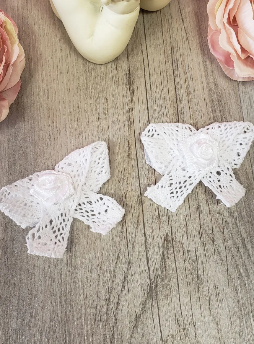 Lot de 2 noeuds dentelle coton avec velcro Blanc