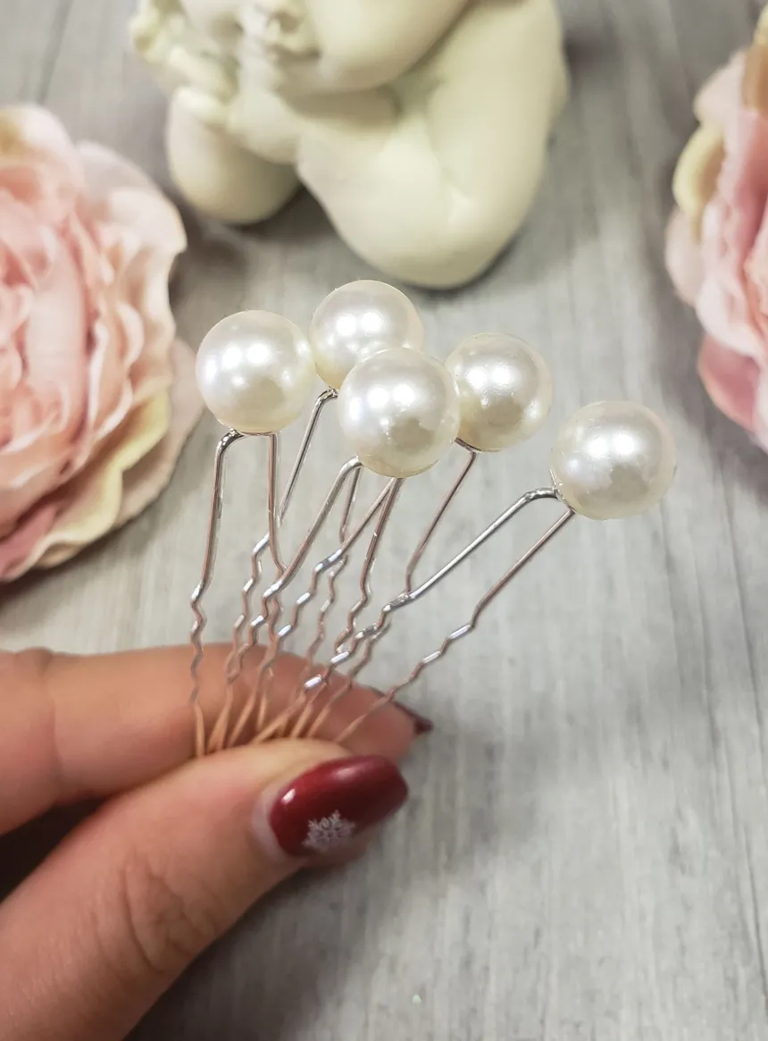 Lot de 5 pics à cheveux grosse perle
