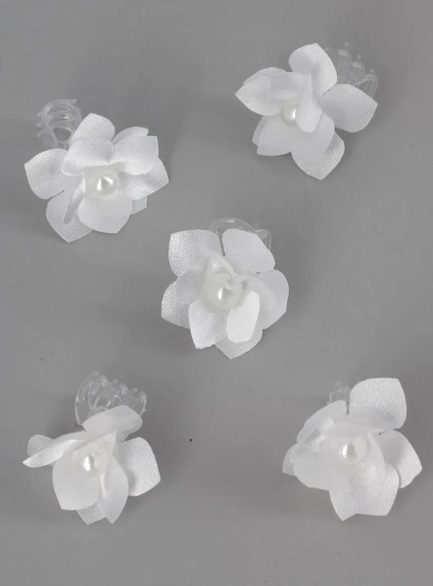 Lot de 5 pinces crabes fleurs et perles Blanc