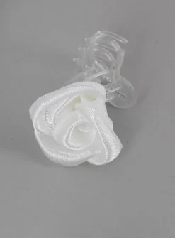 Lot de 5 pinces crabes fleurs tissu satin Blanc