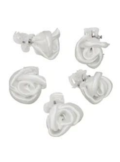 Lot de 5 pinces crabes fleurs tissu satin Blanc