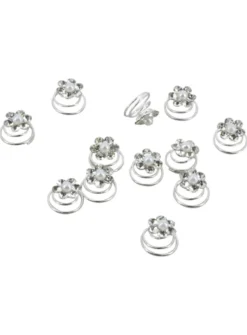 Lot de 12 pins strass fleurs Blanc