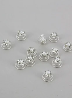 Lot de 12 pins strass fleurs Blanc