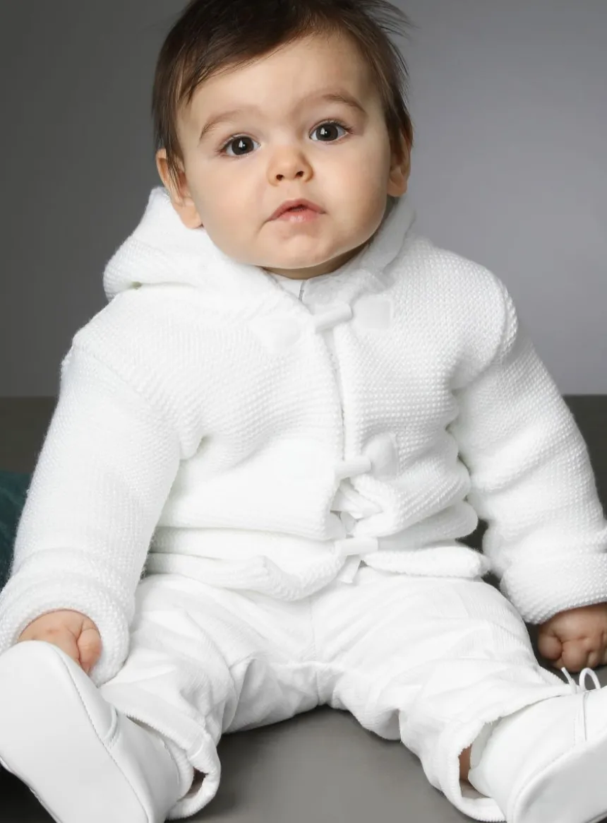Manteau cardigan blanc bébé Mixte avec capuche Blanc 1 mois