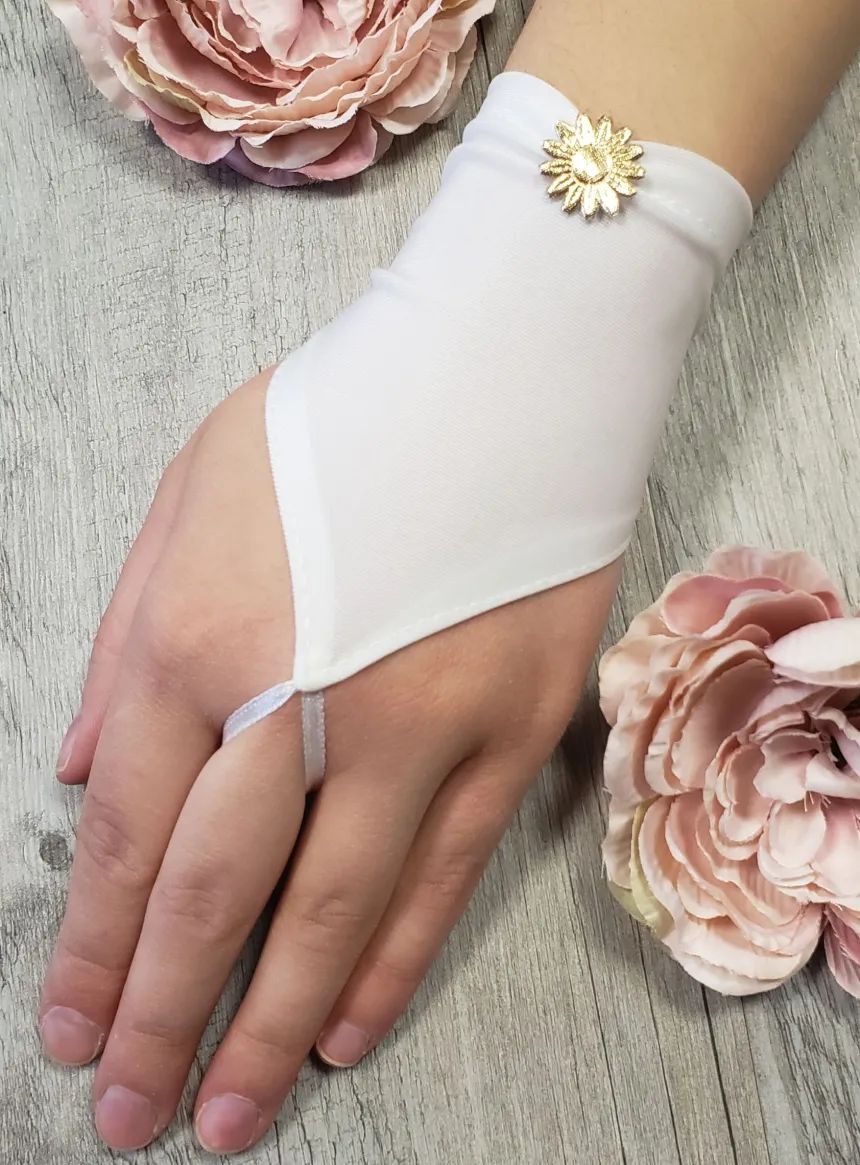 Mitaines de communion Fleur dorée
