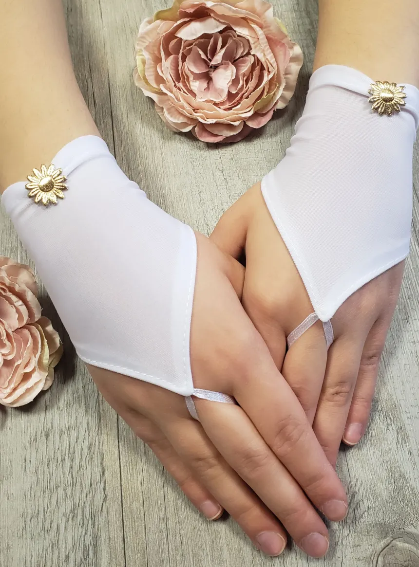 Mitaines de communion Fleur dorée