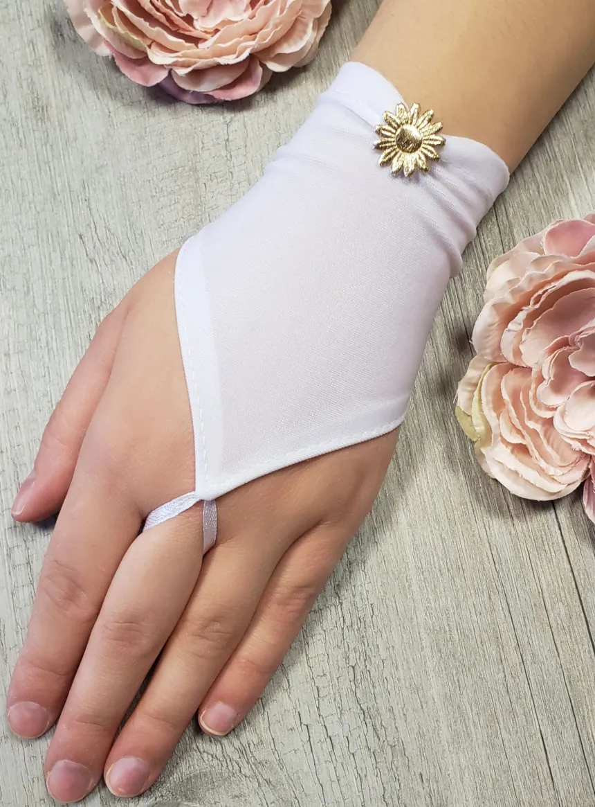 Mitaines de communion Fleur dorée