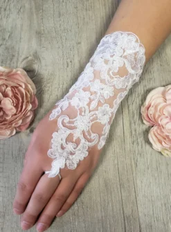 Mitaines fille dentelle et lacet ruban