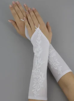 Mitaines mariage femme mi-long dentelle florale
