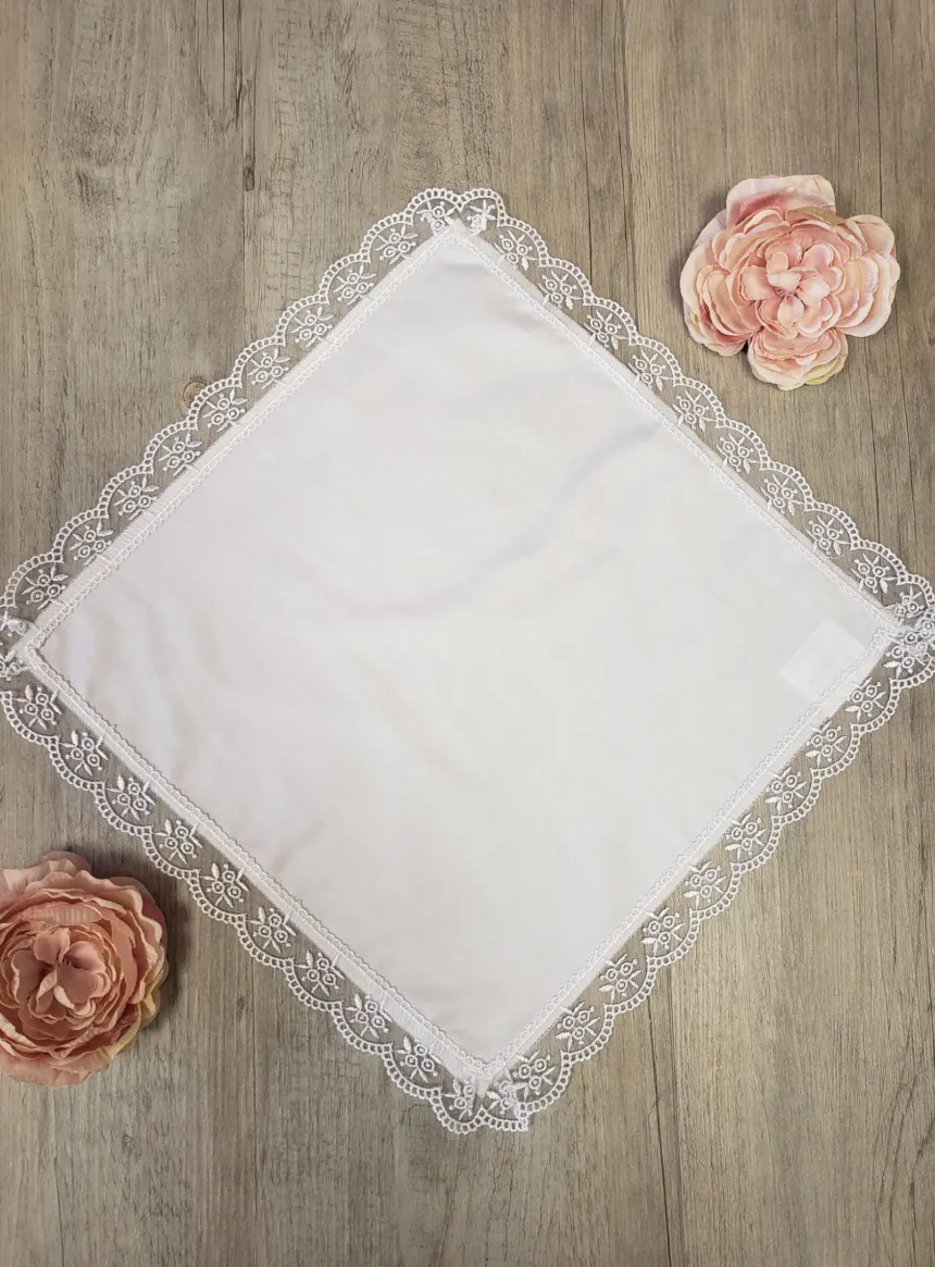 Mouchoir blanc coton et dentelle - Personnalisable Blanc