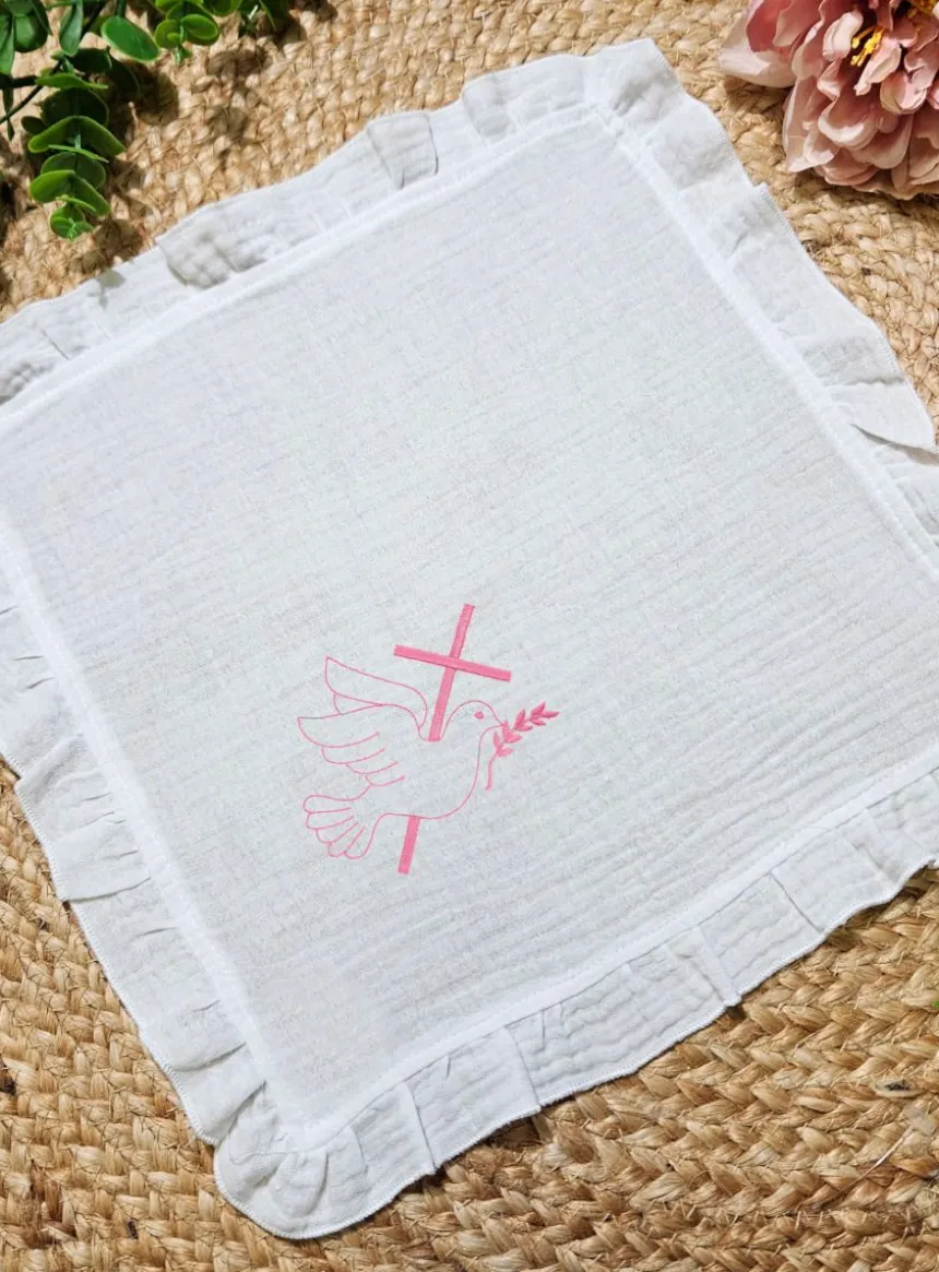 Mouchoir coton de gaze blanc froufrou