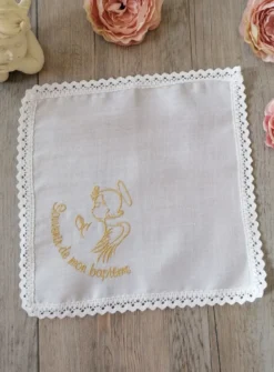 Mouchoir de baptême coton brodé