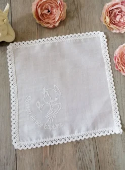 Mouchoir de baptême coton brodé