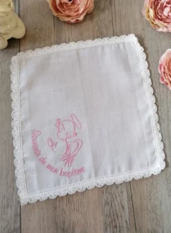 Mouchoir de baptême coton brodé