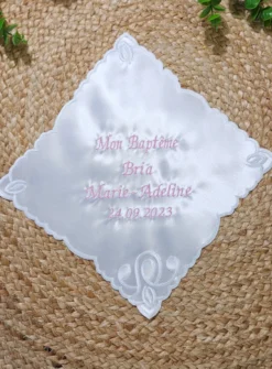 Mouchoir de baptême - Personnalisable Blanc