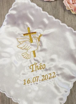 Mouchoir en satin cérémonie religieuse - Personnalisable Blanc