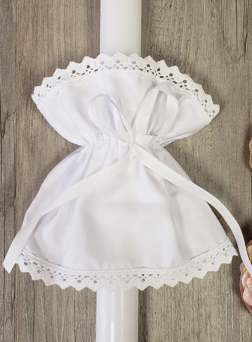 Noeud coton Bougie de baptême Blanc