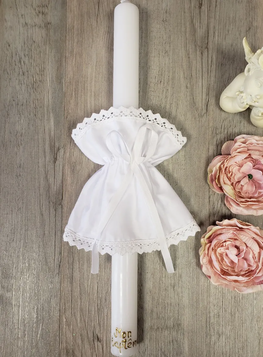 Noeud coton Bougie de baptême Blanc