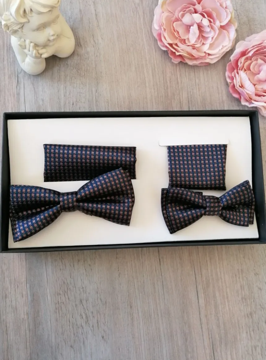 Noeud papillon père / fils marine & marron Bleu marine