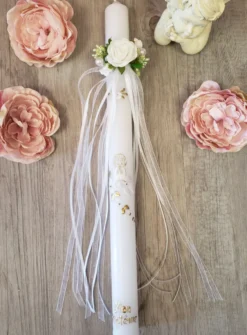 Noeud pour cierge fleurs et feuillage Blanc