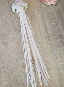 Noeud pour cierge fleurs et perles Blanc