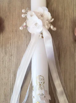 Noeud pour cierge fleurs et strass Blanc