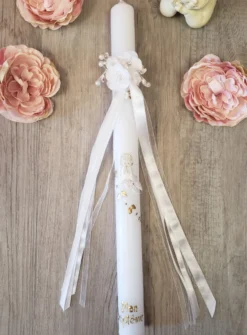 Noeud pour cierge fleurs et strass Blanc
