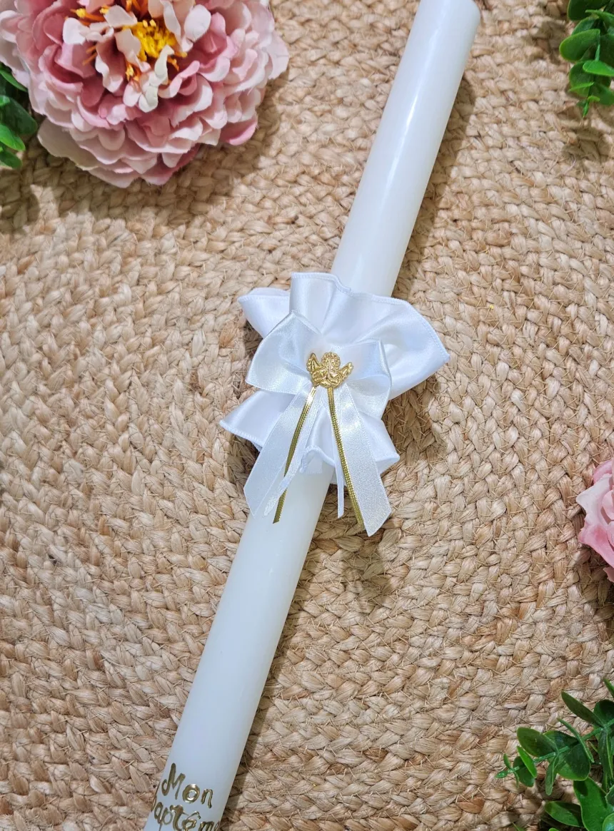 Nœud de bougie baptême ou communion Ange Blanc
