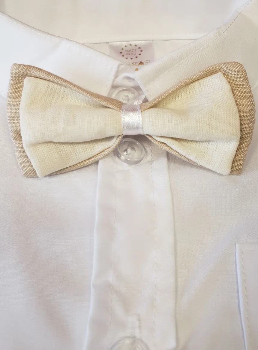 Nœud papillon blanc cassé et lin beige garçon Beige