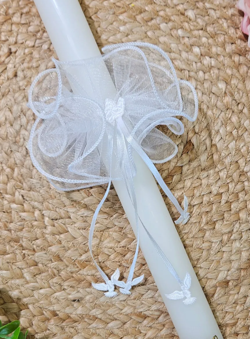 Nœud pour bougie ange et colombe Blanc