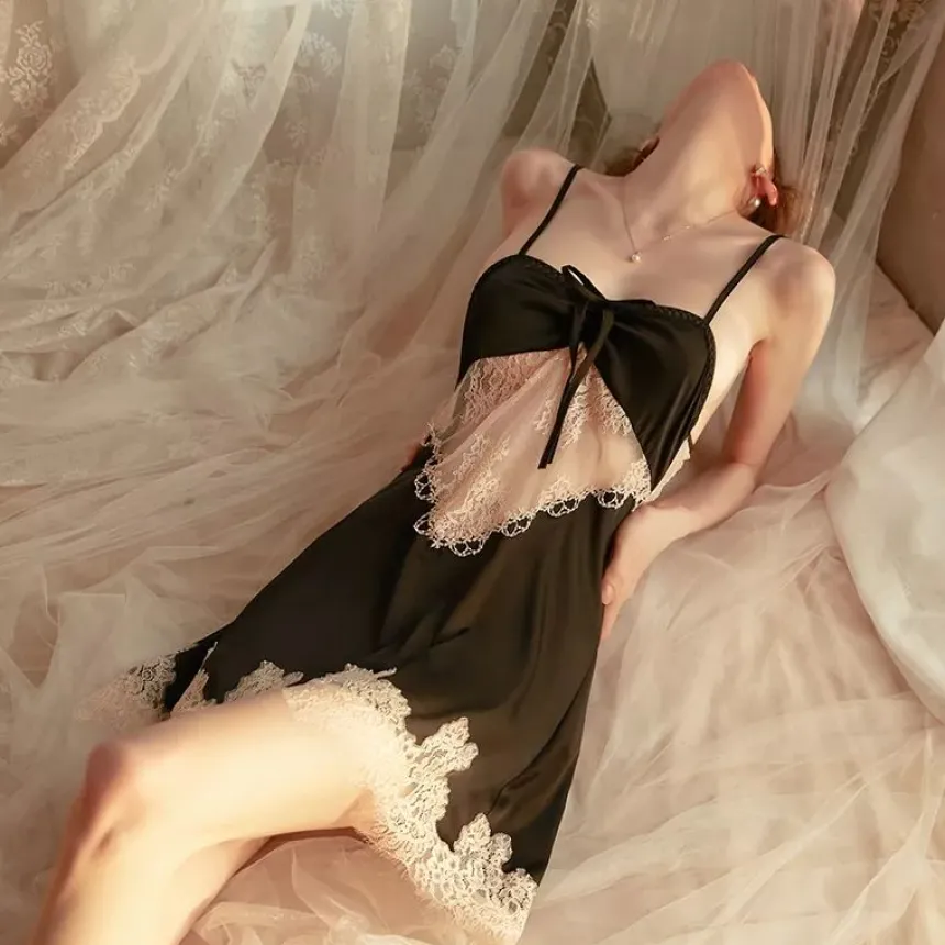 Nuisette dentelle et satin 2 tons pour Femme