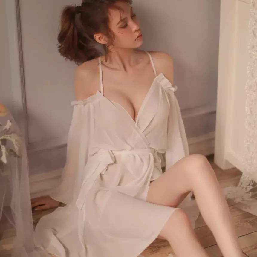 Nuisette mousseline pour femme 2 pièces