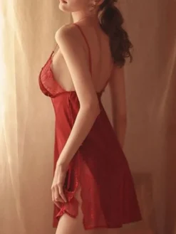 Nuisette satinée Femme avec dentelle