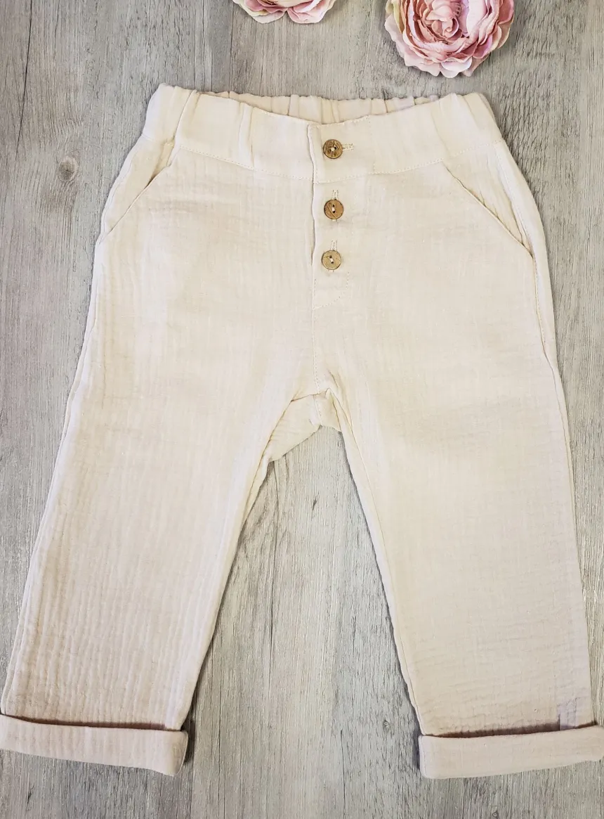 Pantalon beige garçon coton gaze