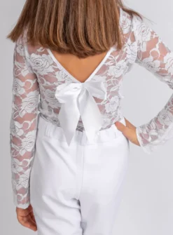 Pantalon fille taille haute blanc