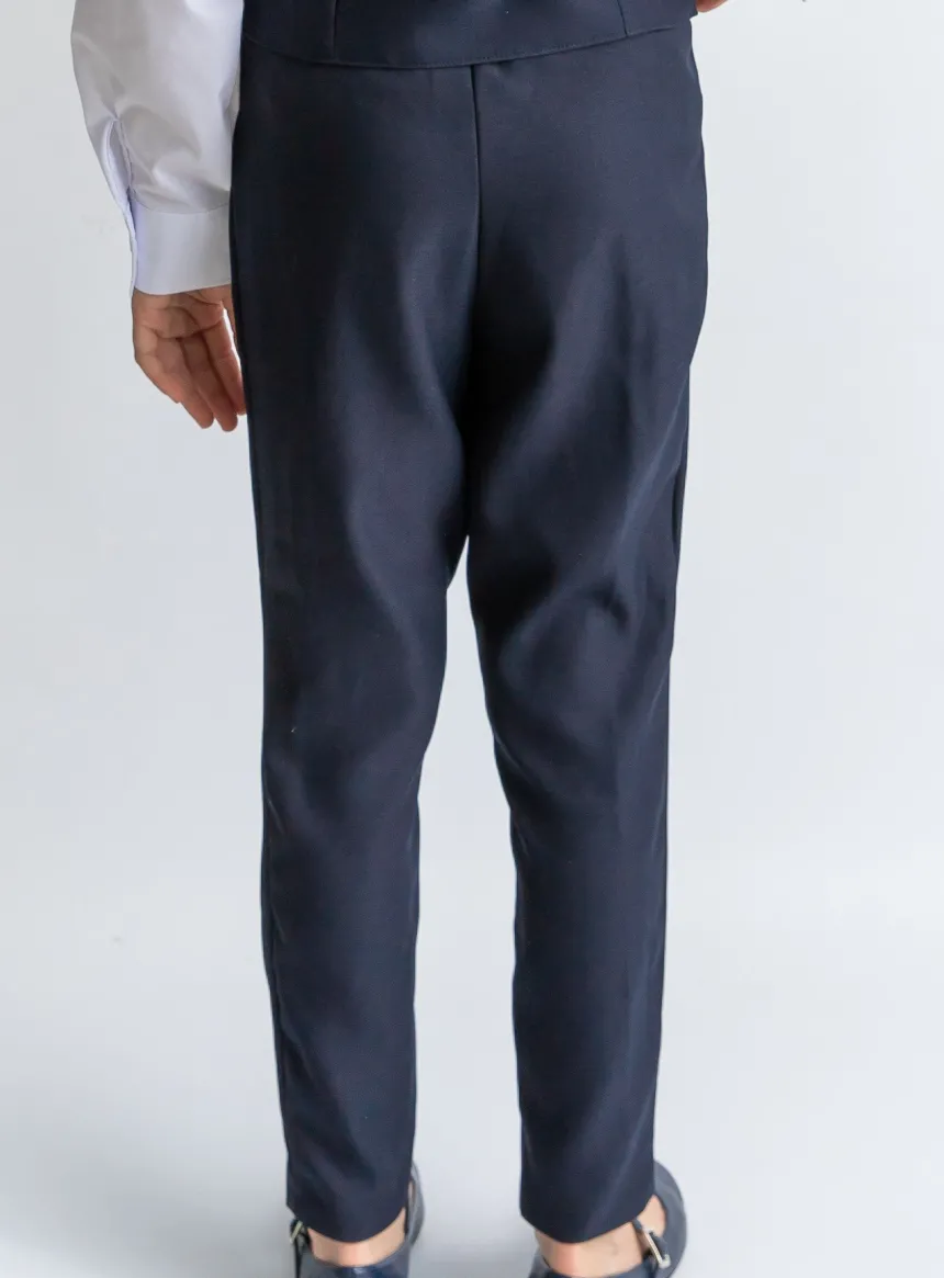 Pantalon fille taille haute bleu marine