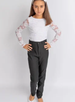 Pantalon fille taille haute noir